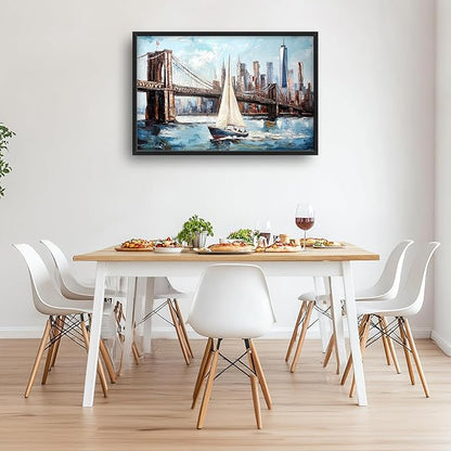 Extra Large Sailboat Framed Wall Art for Living Room,Oversized New York Brooklyn Bridge Pictures Wall Decor,Cityscape Canvas Print Painting Modern Artwork Bedroom Office Bathroom 36L x 24W