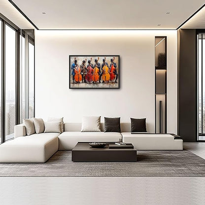 Music Cello Large Wall Art Musician Performance Pictures Wall Decor Musical Canvas Vintage Print Painting Modern Artwork Home Decoration for Living Room Bathroom Bedroom Office Framed 36"x24"