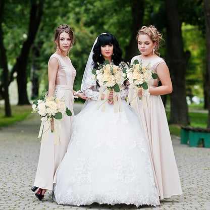 Boho Bridesmaid Bouquets for Wedding, 9 Inch Artificial Flowers Bouquets for Ceremony Anniversary Centerpieces Decorations, Roses - Beige