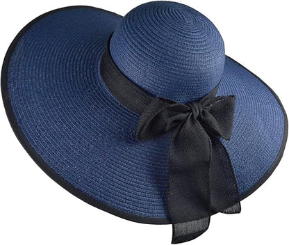 DRESHOW Beach Hats for Women Big Straw Wide Brim Summer Hat Floppy Foldable Roll up Cap Sun Hat UPF 50+