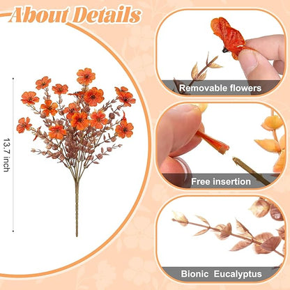 Fall Mums Artificial Flowers for Outdoors Potted, 12 Bundles Fake Fall Daisy Flower with Realistic Eucalyptus Leaves, Fake Plants for Greenery Boxwood Porch Patio Garden Pot Courtyard Lawn
