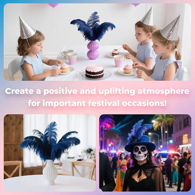 Piokio 20 pcs Natural Navy Blue Ostrich Feathers 12-14 inch(30-35 cm) Bulk for Wedding Party Centerpieces and DIY Clothes Decoration, Gatsby Decorations