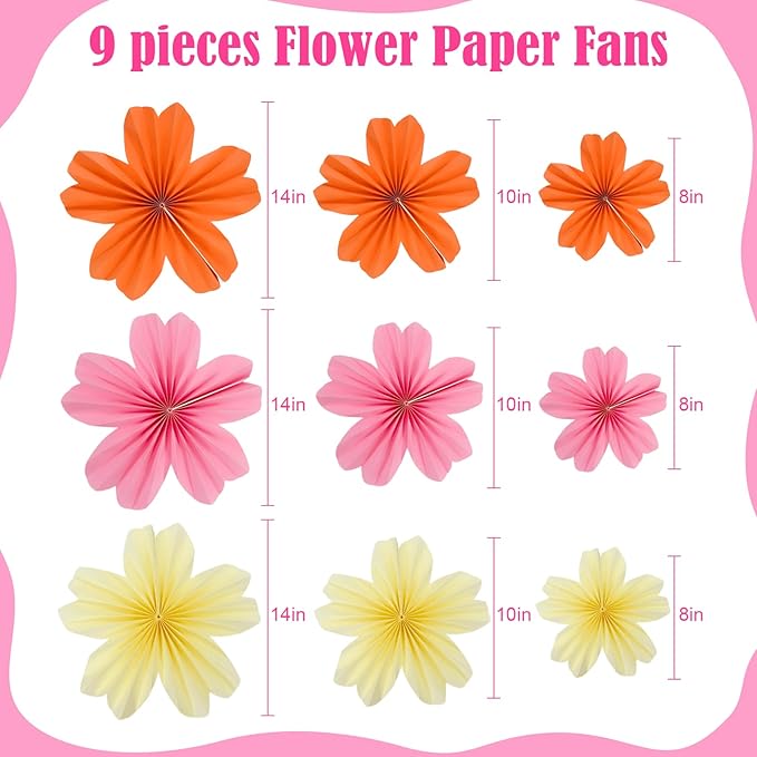 9 Piece Set Paper Flowers Decorations for Wall,3 Sizes 8-14 inch Flower Decor Flower Wall Giant Flowers for Decoration,Classroom Decor