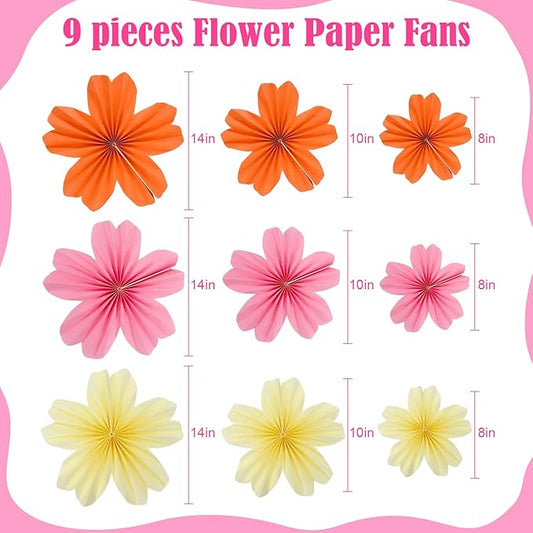 9 Piece Set Paper Flowers Decorations for Wall,3 Sizes 8-14 inch Flower Decor Flower Wall Giant Flowers for Decoration,Classroom Decor