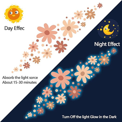 Glow in The Dark Big Daisy Wall Decals，Glowing Luminous Large Cute Daisy Wall Stickers Colorful Removable self-Adhesive Flower Boho Decals for Girls Bedroom Kids Baby Nursery Living Room Decor