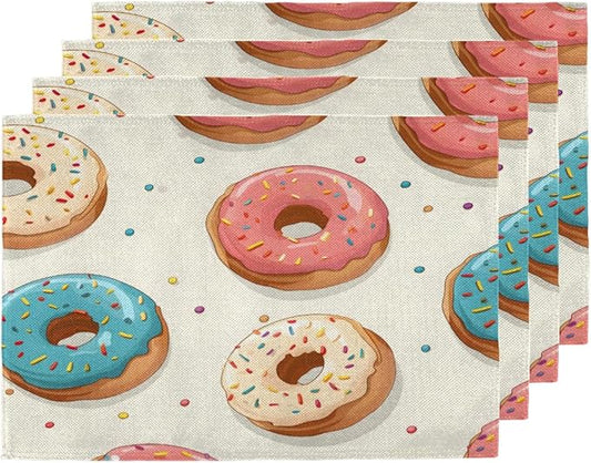 Donuts Placemats, Place Mats Set of 4, Heat Resistant Place Mats, Washable Table Mats for Dining Table, Non-Slip Stain Resistant Kitchen Table Placemats, Food Donut