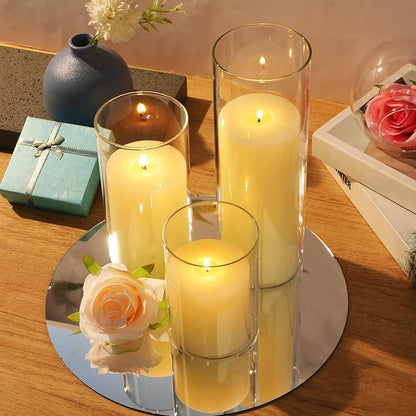 Shihanee 36 Pcs Pillar Candles with Glass Cylinder Vases Tall Hurricane Candle Holders Cylinder Vases for Centerpieces Wedding Party Decor, Total 18 Sets(Clear,Ivory White)