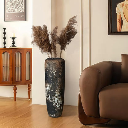Rustic Ceramic Tall Floor Vase,23.6 Inch Black Large Pottery Farmhouse Decor Floor Vase for Living Room Entryway Table Centerpiece Decor,Vintage Terracotta Vases,Wedding Gift