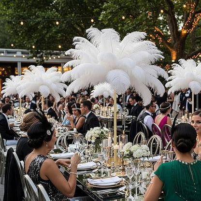 Lamar 100 Pcs White Ostrich Feathers 14-16'' 12-14'' 10-12'' 8-10'' Bulk for Wedding Centerpieces, Event Decor, Floral Arrangement, Home Decor (White)