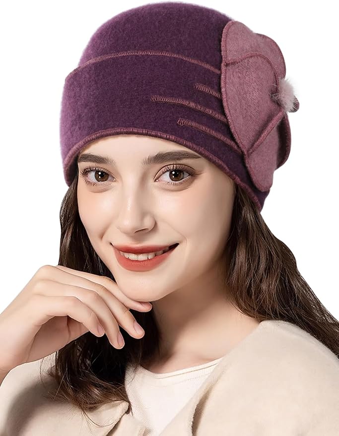 Sumolux Beanie Hats for Women Wool Skull Cap Beret Floral Cuffed French Vintage Dress Cloche Classic Winter 1920s