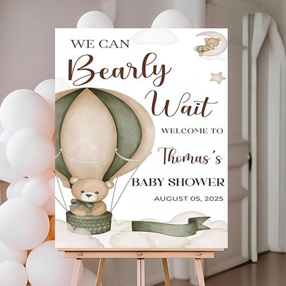 Personalized Baby Shower Welcome Sign For Outdoor, Custom Hot Air Balloon Baby Shower Yard Sign, We Can Bearly Wait Baby's Decorations Sign, Hot Air Balloon Sign For Boy Girl
