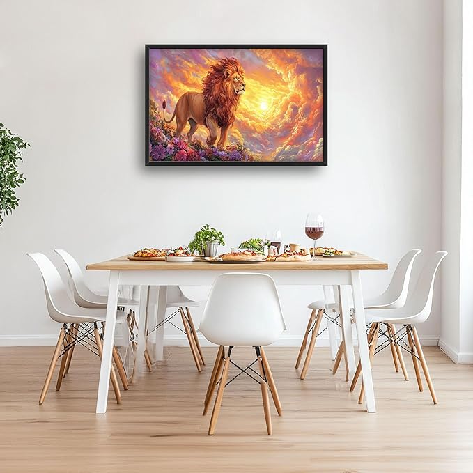Lion Large Wall Art Animal Flower Pictures Wall Decor Sunset Floral Canvas Landscape Print Painting Modern Home Artwork Decoration for Bathroom Office Living Room Bedroom Framed 24"x36"