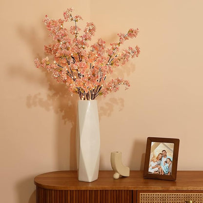Sunm Boutique 3 PCS Silk Cherry Blossom Branches - Lighted Brown Twig Branches, Artificial White Flower Stems, 39'' Faux Tree for Wedding Home Decor