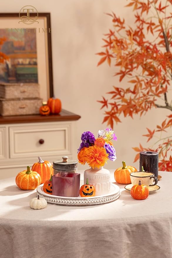 TINGE TIME Rose Artificial Flowers Combo, Fake Foam Roses with Stems for DIY Autumn Wedding Bridal Shower Party Table Centerpieces Fake Floral Arrangement Home Decor(Burnt Orange and Purple)