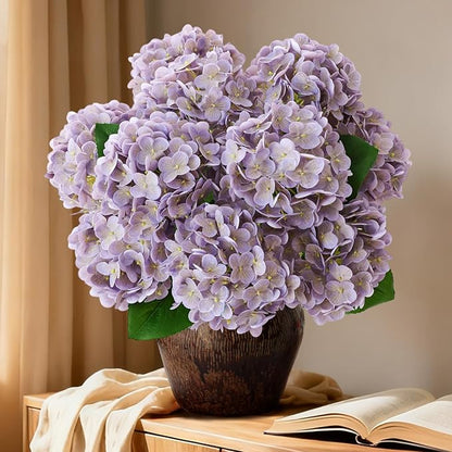 A Bunch 21in, Real Touch Hydrangea Artificial Flower, with 5pcs Flower Head 10pcs Leaves, Faux Hydrangea Flowers for Home Office Decor Wedding Party Arrangements (1, Light Purple)