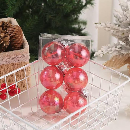 60MM Iridescent Plastic Ball - 6PCS Xmas Ornament Balls Set, Plastic Iridescent Decorative Hanging Ornaments for Xmas Tree Wedding Valentine's Day Party Decorations (Red)