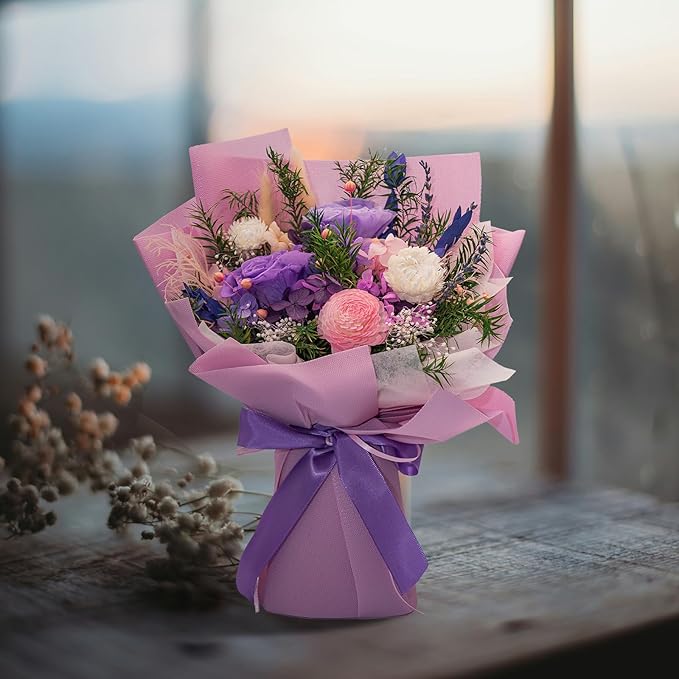 HUACHIPLUS Natural Eternal Flowers Gift: Preserved Flowers Bouquet, Anniversary, Birthday, Mom Gifts for her-Flowers for Delivery Prime-Purple Forever Flower Arrangement (Lilac)