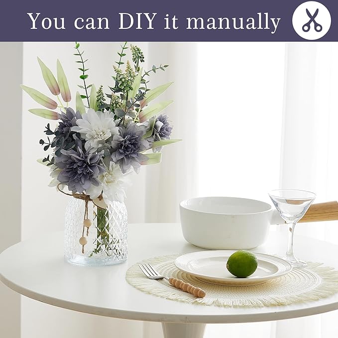 Artificial Flowers Combo Bue Wite Flowers Mix Silk Flowers Dahlia, fake flowers for Wedding Bridal Bouquets, Floral Arrangement, Table Centerpieces. Fake Plastic Flowers Bulk Vase Decoration