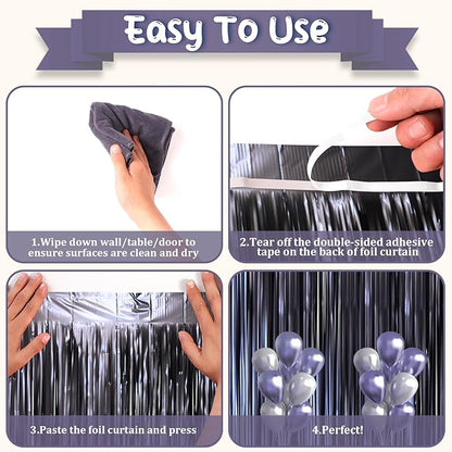 3 Pack 3.3 x 8.2 ft Matte Blue Foil Fringe Curtains, Dark Blue Tinsel Streamers Batman Party Decorations, Fringe Backdrop, Door Shimmer for Graduation, Birthday Backdrop for Men or Boy