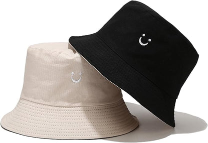 Flower Reversible Bucket Hat Cotton Summer Travel Beach Sun Hats Emboridery for Women Men