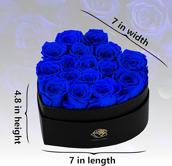 16-Piece Forever Flowers Heart-Shaped Box – Real Immortal Preserved Roses Lasting a Year, Perfect for Birthday, Girlfriend, Mother, or Wife, Valentine Day Gift for Her - Blue