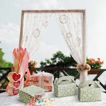 Dunzoom 24 Pack Green Floral Paper Gift Boxes Party Favor Gift Gable Boxes with Chinoiserie Floral Printed Candy Treat Box for Wedding Birthday Tea Bridal Shower Party