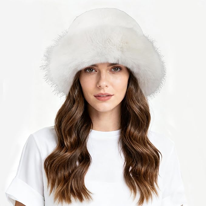 Fuzzy Bucket Hats for Woman Fur Winter Hat Fluffy Warmer Fisherman Cap