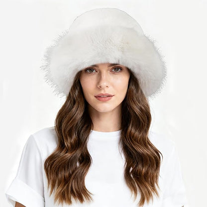 Fuzzy Bucket Hats for Woman Fur Winter Hat Fluffy Warmer Fisherman Cap