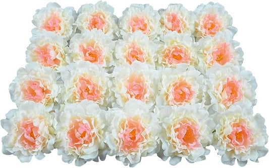 20pcs 5" Artificial Flower Peonies, Silk Peonies with 6" Stems, Flowers Suitable for Wedding Bouquets, Home Party Decoration (Champagne)