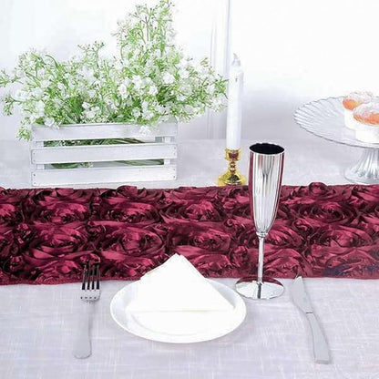 Efavormart 14"x108" Burgundy Grandiose Rosette Satin Table Runner for Party Dining Banquet Events Restaurant Kitchen Home and Multi-Use