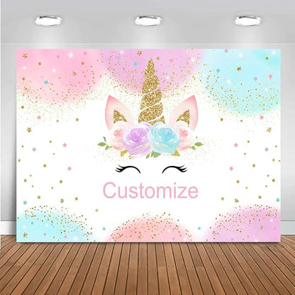 Mocsicka Custom Rainbow Unicorn Backdrop for Girls Birthday Baby Shower Party Personalized Unicorn Backdrop Customize with Name and Photo Party Decorations