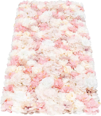 12 Pcs White Flower Wall Flowers Backdrop Artificial Flower for Backdrop Flowers Decoration 3D Floral Panels for Wall Decor Home Party Wedding Room Decoration (60x40cm/White+Pink)