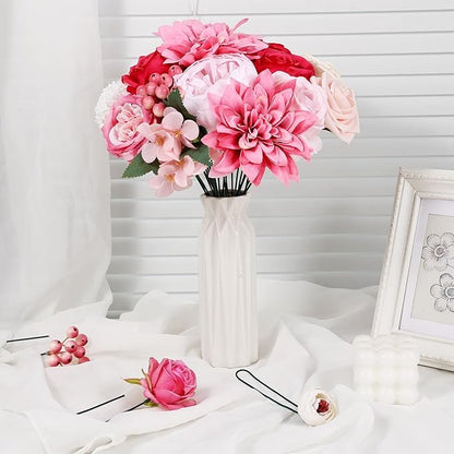 Artificial Flower Box Set – Faux Floral Bouquet for Party&Table Centerpieces, Realistic Pink Flowers Artificial for Home & Wedding Decoration,Bulk Fake Flowers with Stems