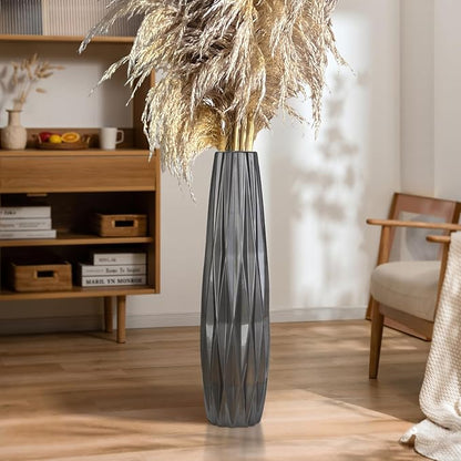 Silvery Ceramic Tall Floor Vase,24 Inch Large Modern Flower Vases for Home Décor,Wicker Big Floor Vases Decorations for Farmhouse, Living Room,Bedroom,Standing Plastic Vase Decorative Tall