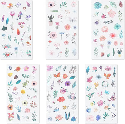 12sheets Watercolor Flower Stickers for Scrapbooking, Fresh Floral Summer Sticker Scrapbooking White Floral Plant Design, Small Decorative Stickers for DIY,Diary Decoration,Books Summer's GIF
