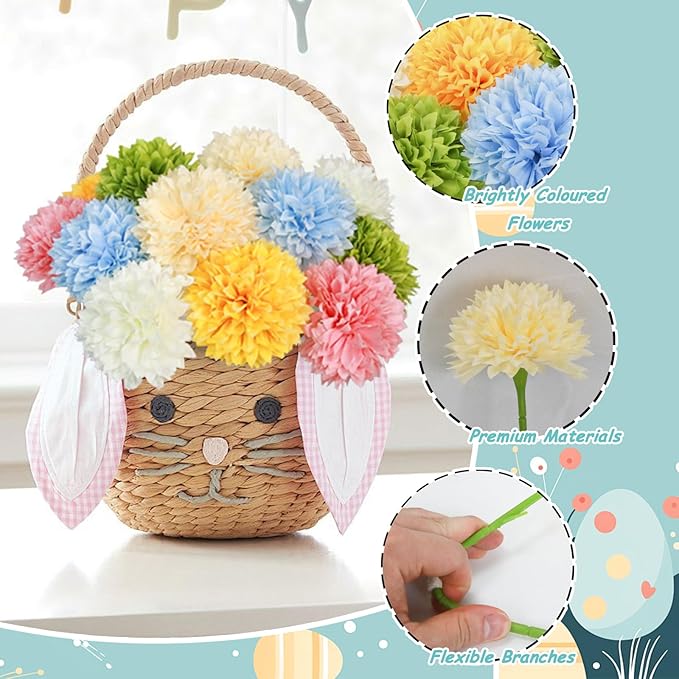 Tinsow 12 pcs Artificial Flowers Easter Faux Ball Chrysanthemum Bouquet Flowers Wedding Bouquet for Spring Home Garden Party Wedding Decoration (Mixed Color)