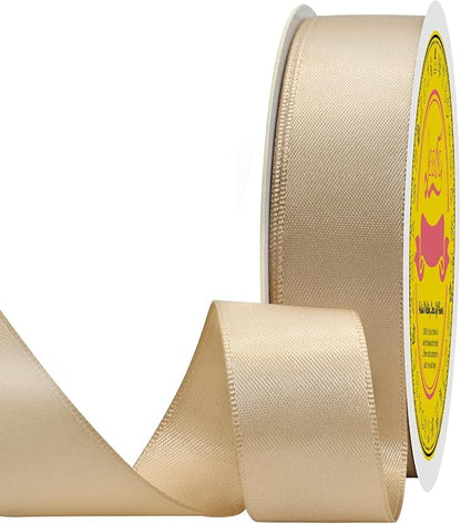 Double Face Tan Satin Ribbon 7/8 inch X 25 Yards Polyester Tan Ribbon for Gift Wrapping Very Suitable for Weddings Party Hair Bow Invitation Decorations and More