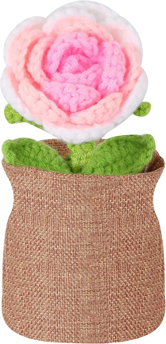 Crochet Flower Plant, Empathetic Flower Gift for Women & Men, Perfect for Birthday, Christmas, Mother's Day, Desk Decor, Birthday Decorations, Kids Party Decoration. Pink Gradient Rose