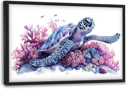 Framed Large Pictures Wall Art for Living Room, Sea Turtle Coral Oversized Wall Decor Ocean Animal Canvas Print Painting Modern Extra Large Framed Artwork for Bedroom Office 36"x24"