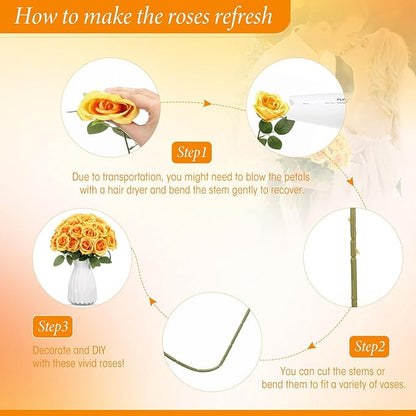 Hotop 40 Pcs Rose Artificial Flowers Bulk with Long Stem,Realistic Silk Fake Roses Bouquet for Home Wedding Centerpieces Party Table Decoration Valentines Gifts(Orange)