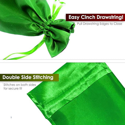 3" x 4" Green Satin Gift Bags, Jewelry Bags, Wedding Favor Silky Drawstring Bags Baby Shower Christmas Gift Bags 50 per Pack