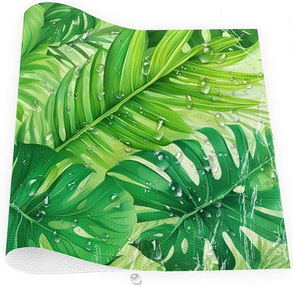 Green Summer Palm Leaf Placemats Set of 4 PVC Vinyl Non Slip Table Mats Waterproof Heat Resistant Place Mats Washable Wipeable Dining Table Mat for Kitchen Party Indoor Outdoor Decorative