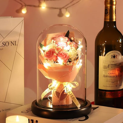Christmas Rose Gifts for Her,Christmas Flower Gifts for Women,Forever Flowers Rose in Glass Dome with 2 Light Modes,Light Up Rose Valentines Anniversary Birthday Gifts for Women, Mom,Wife,Girlfriend