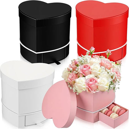 Fullhawl 4 Pcs Valentine's Day Heart Shaped Flower Boxes with Drawer - 6.1x5.5x5.7 in, 4 Colors Small Floral Gift Box for Bouquets Jewelry - Perfect for Flower Shop or Weddings Proposals Birthdays