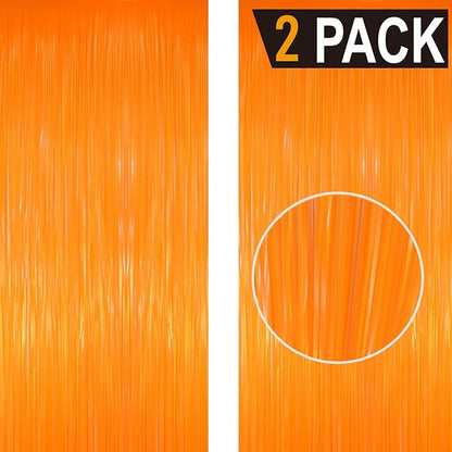 GOER 6.4 ft x 8.2 ft Metallic Tinsel Foil Fringe Curtains Party Photo Backdrop Party Streamers for Birthday,Graduation,New Year Eve Decorations Wedding Decor(2 Packs,Candy Orange)