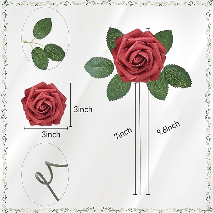 Artificial Flowers, 25pcs Hot Pink and Blush Artificial Rose for DIY Wedding Bouquets Centerpieces Arrangements, Fake Flower with Stem for Party Home Decorations
