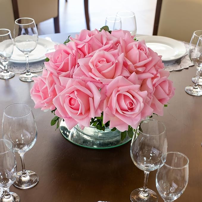 10pcs Real Touch Roses Stems Artificial Flowers, Pink Lifelike Full Bridal Bouquet for Flower Arrangement Spring Home Party Wedding Decoration