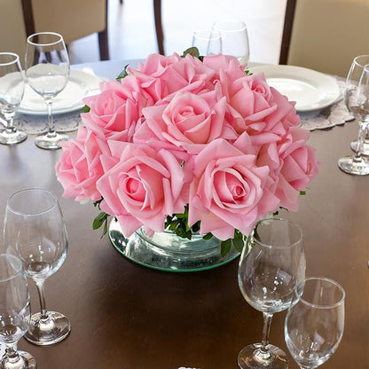 10pcs Real Touch Roses Stems Artificial Flowers, Pink Lifelike Full Bridal Bouquet for Flower Arrangement Spring Home Party Wedding Decoration