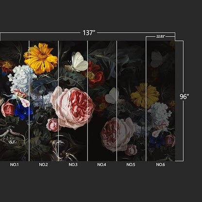 Black Floral Wall murals Peel and Stick Flowers Wallpaper for Bedroom Living Room - 96"x137"