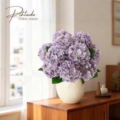 A Bunch 21in, Real Touch Hydrangea Artificial Flower, with 5pcs Flower Head 10pcs Leaves, Faux Hydrangea Flowers for Home Office Decor Wedding Party Arrangements (1, Light Purple)